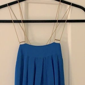 Blue dress with gold strap detail